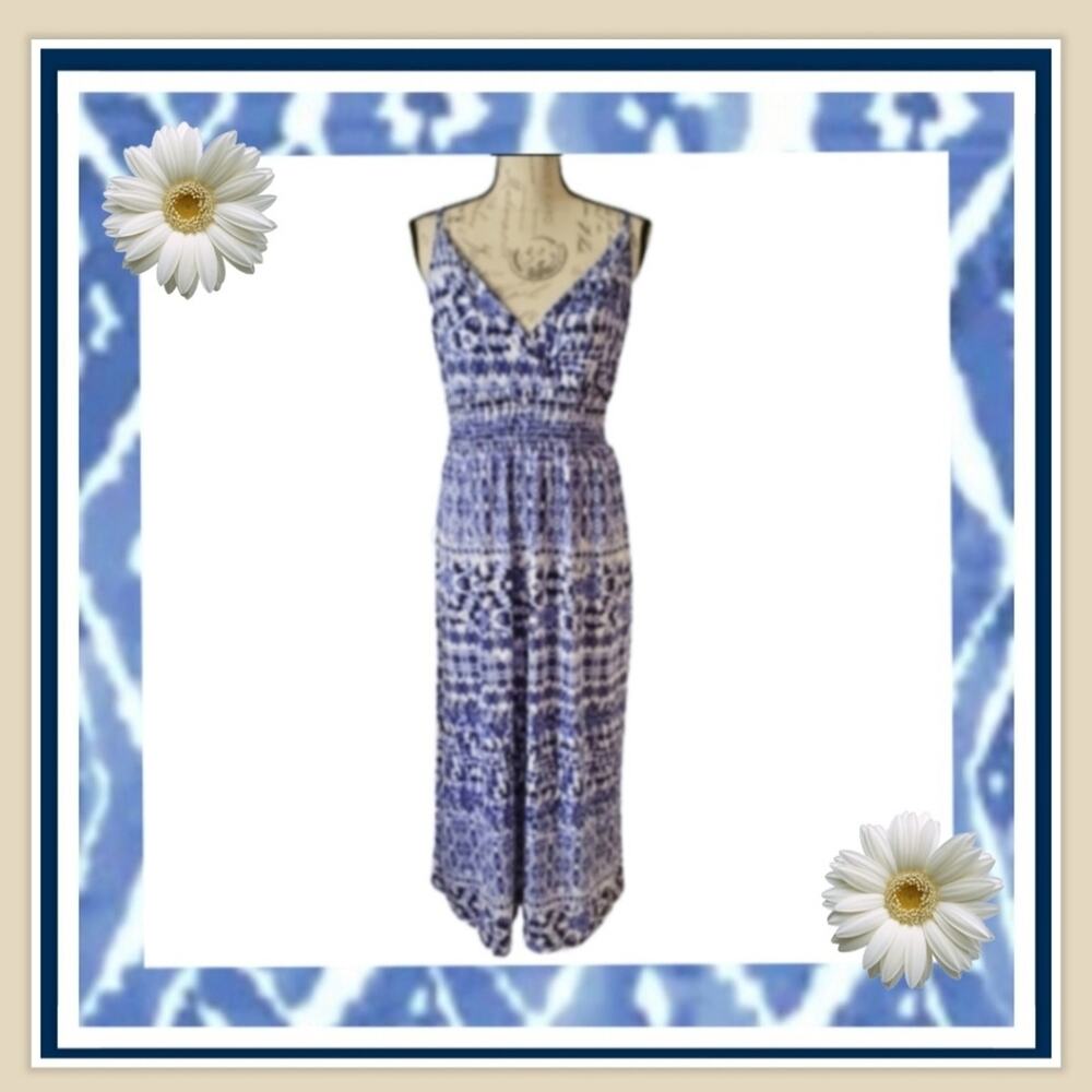 PRETTY ☆ BLUE PRINT CROSSOVER BUST ☆ MAXI DRESS ☆ XL ☆ NWT